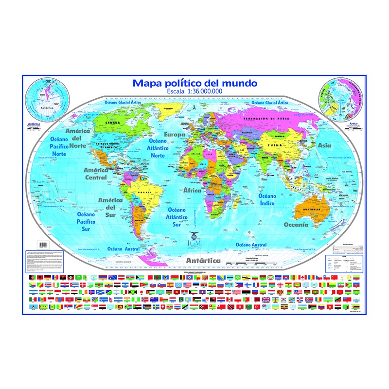 pestaña Posteridad Prefacio Mapa político del Mundo, escala 1:36.000.000